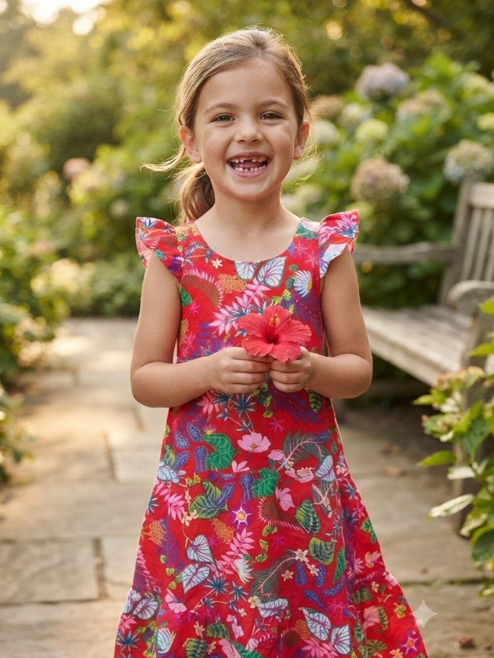 Wonder Nation Kids 6/6X Vibrant Orange Tropical Floral Maxi Dress